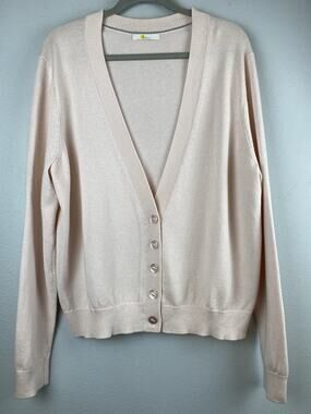 Boden Sz XL Lt Pink Button V Neck Long Slv Rubbed Cuff And Hem Ctn/Wool Cardigan